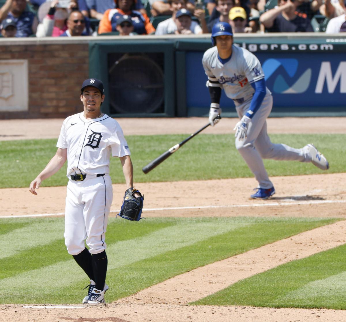 ドジャース戦の５回、大谷に遊撃内野安打を打たれたタイガース・前田＝デトロイト（共同）