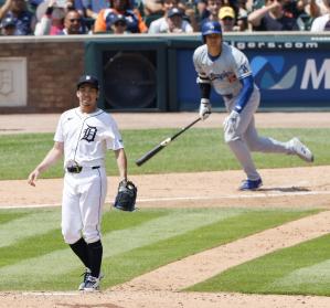 ドジャース戦の５回、大谷に遊撃内野安打を打たれたタイガース・前田＝デトロイト（共同）