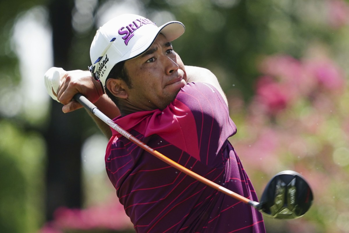 第２ラウンド、１６番でティーショットを放つ松山英樹。通算１１アンダーで首位＝ＴＰＣサウスウインド（共同）