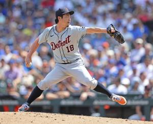 カブス戦の２回から２番手で登板したタイガース・前田。５回９安打６失点で６敗目を喫した＝シカゴ（ゲッティ＝共同）