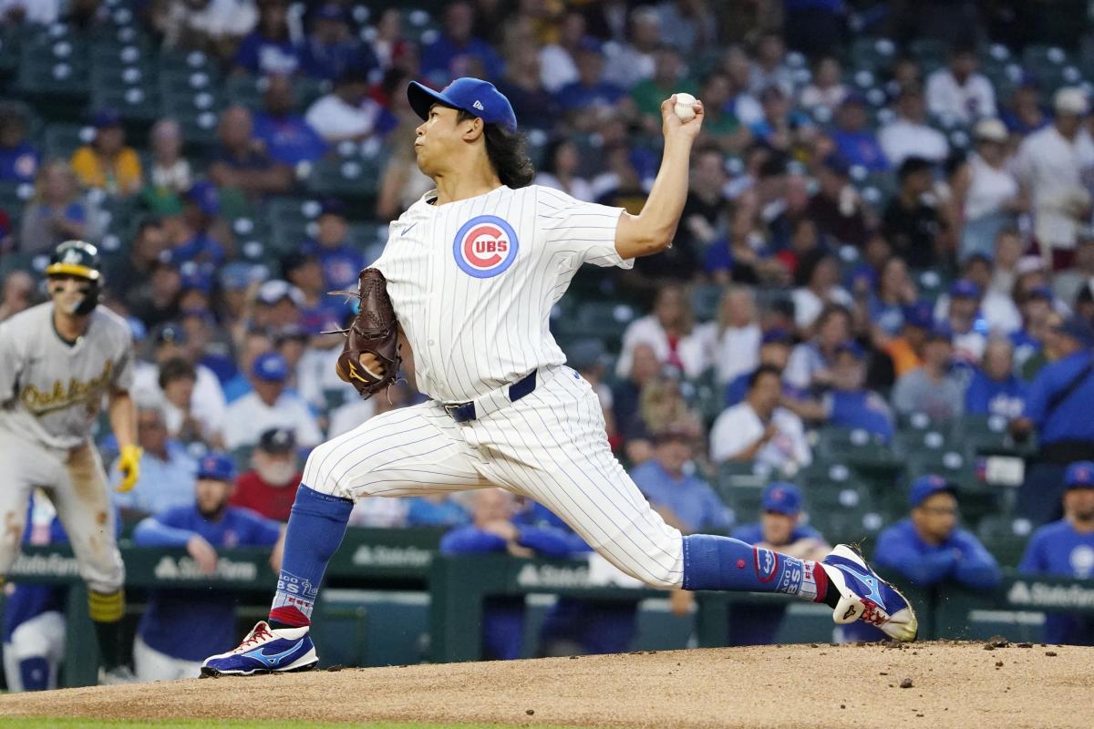 アスレチックス戦に先発し、６回５安打２失点で１４勝目を挙げたカブス・今永＝シカゴ（ＵＳＡトゥデー・ロイター＝共同）