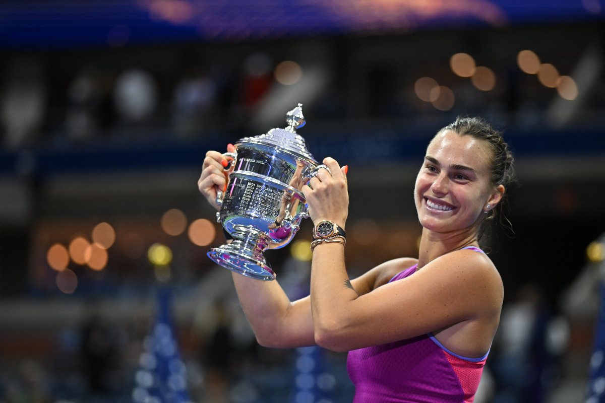 Arena Sabalenka (RUS) wins the women‘s final at the 2024 US Open at Billie Jean National Tennis Center in New York City, NY, USA, on September 7, 2024. Photo by Corinne Dubreuil/ABACAPRESS.COM、クレジット：Ｄｕｂｒｅｕｉｌ　Ｃｏｒｉｎｎｅ／ＡＢＡＣＡ／共同通信イメージズ 「ＡＢＡＣＡＰＲＥＳＳ．ＣＯＭ」