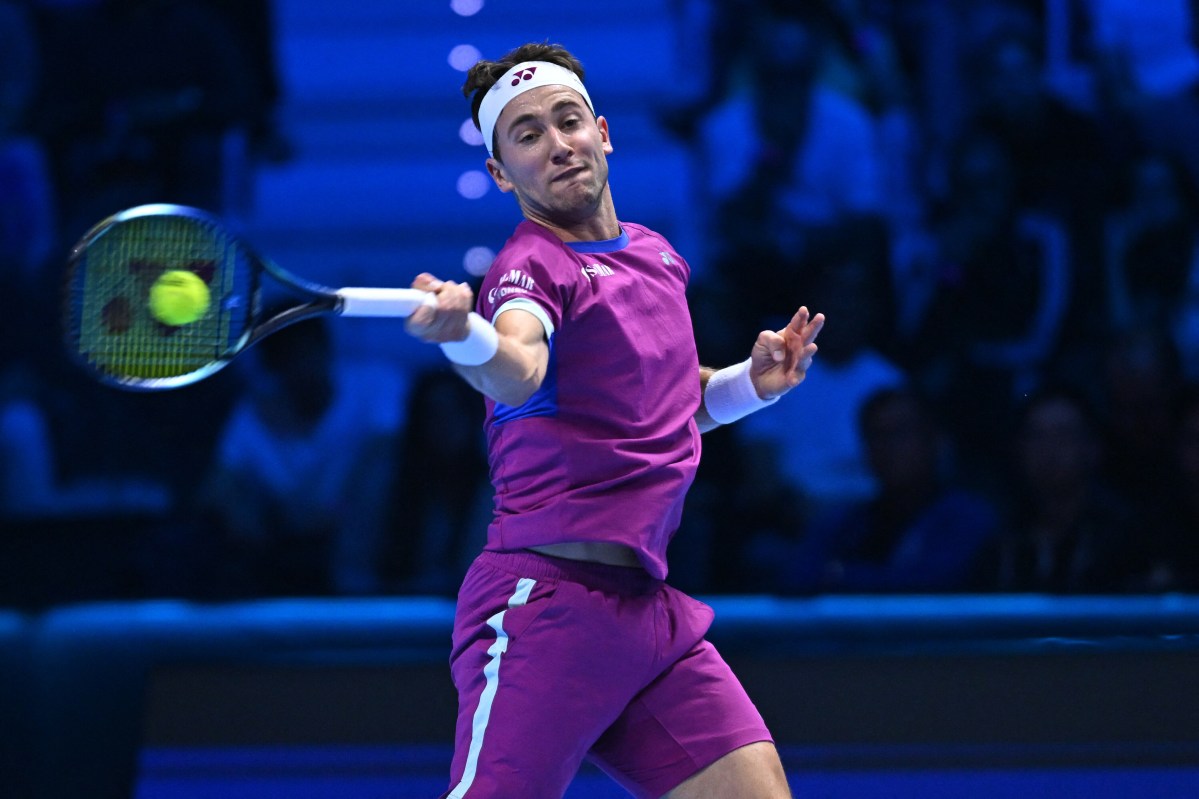 Casper Ruud (NOR) during his first match at the 2024 Nitto ATP Finals in Torino, ITALY, on November 11, 2024. Photo by Corinne Dubreuil/ABACAPRESS.COM、クレジット：Ｄｕｂｒｅｕｉｌ　Ｃｏｒｉｎｎｅ／ＡＢＡＣＡ／共同通信イメージズ 「ＡＢＡＣＡＰＲＥＳＳ．ＣＯＭ」