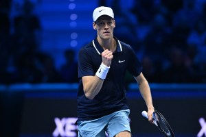 Jannik Sinner (ITA) during his second match at the 2024 Nitto ATP Finals in Torino, Italy, on November 12, 2024. Photo by Corinne Dubreuil/ABACAPRESS.COM、クレジット：Ｄｕｂｒｅｕｉｌ　Ｃｏｒｉｎｎｅ／ＡＢＡＣＡ／共同通信イメージズ