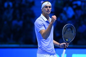 Alexander Zverev (GER) during his semi final at the 2024 Nitto ATP Finals in Turin, Italy on November 16, 2024. Photo by Corinne Dubreuil/ABACAPRESS.COM、クレジット：Ｄｕｂｒｅｕｉｌ　Ｃｏｒｉｎｎｅ／ＡＢＡＣＡ／共同通信イメージズ