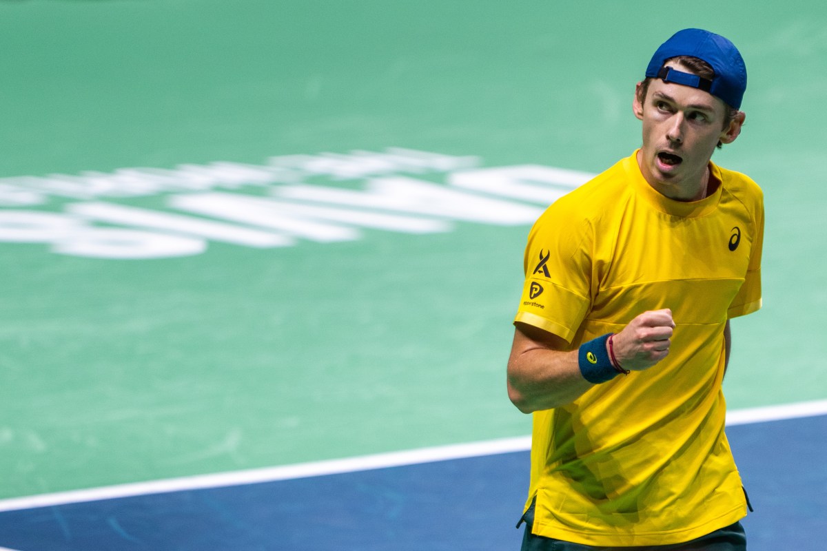 November 21, 2024, Malaga, Malaga, Spain: ALEX DE MINAUR of Australia celebrates point during match against TAYLOR FRITZ of United States of America during tennis match between USA and Australia during the 2024 Davis Cup Final (Credit Image: Â© Natalia Garcia/ZUMA Press Wire)、クレジット：©Ｎａｔａｌｉａ　Ｇａｒｃｉａ／ＺＵＭＡ　Ｐｒｅｓｓ　Ｗｉｒｅ／共同通信イメージズ