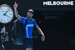 Novak Djokovic (SRB) during his semi final round match at the 2025 Australian Open at Melbourne Park in Melbourne, AUSTRALIA, on January 24, 2025. Photo by Corinne Dubreuil/ABACAPRESS.COM、クレジット：Ｄｕｂｒｅｕｉｌ　Ｃｏｒｉｎｎｅ／ＡＢＡＣＡ／共同通信イメージズ