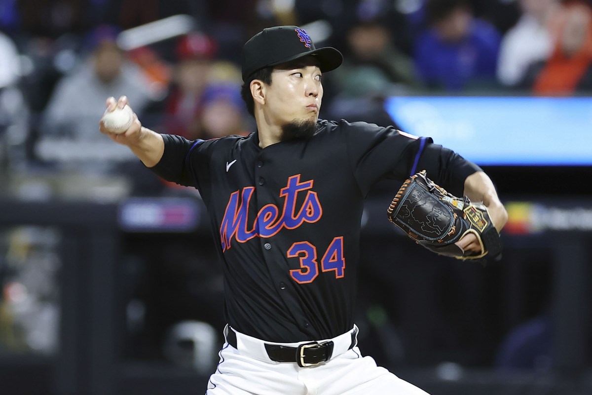 マーリンズ戦に先発し、５回５安打無失点で今季初勝利を挙げたメッツ・千賀＝ニューヨーク（ゲッティ＝共同）