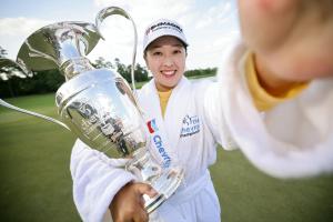 最終ラウンド、プレーオフを制し、メジャー初優勝を果たした西郷真央＝カールトンウッズ・クラブ（ゲッティ＝共同）