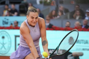Aryna Sabalenka of Biélorussie during the Mutua Madrid Open 2025, ATP Masters 1000 and WTA 1000, tennis tournament on 03 May 2025 at Caja Magica in Madrid, Spain. Photo by Laurent Lairys/ABACAPRESS.COM、クレジット：Ｃｏｕｓｔ　Ｌａｕｒｅｎｔ／ＡＢＡＣＡ／共同通信イメージズ