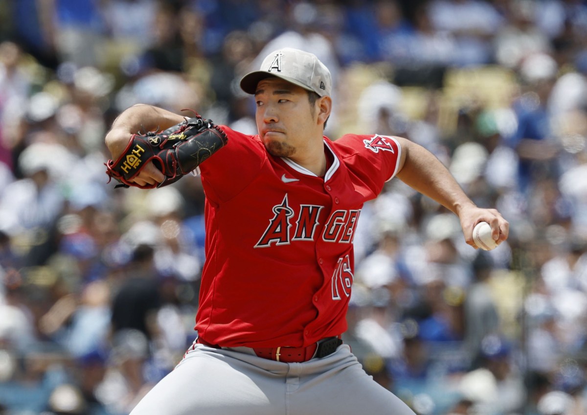 ドジャース戦に先発したエンゼルス・菊池＝ロサンゼルス（共同）