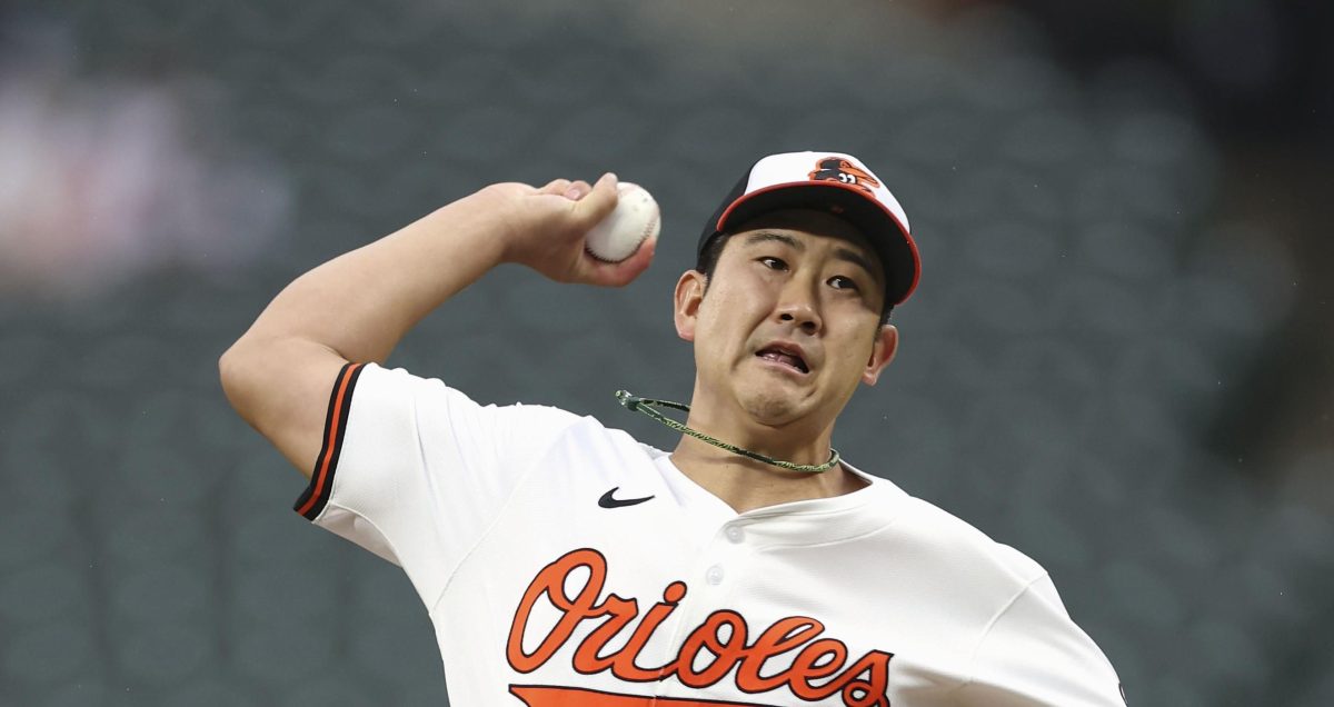 カージナルス戦に先発したオリオールズ・菅野。５回⅓を投げ８安打３失点で勝敗は付かなかった＝ボルティモア（ゲッティ＝共同）