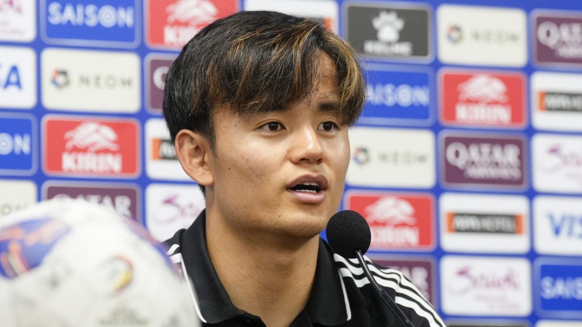 インドネシア戦を終え、記者会見する久保＝10日、パナソニックスタジアム吹田