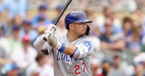 ツインズ戦の３回、打席に立つカブス・鈴木＝ミネアポリス（ゲッティ＝共同）