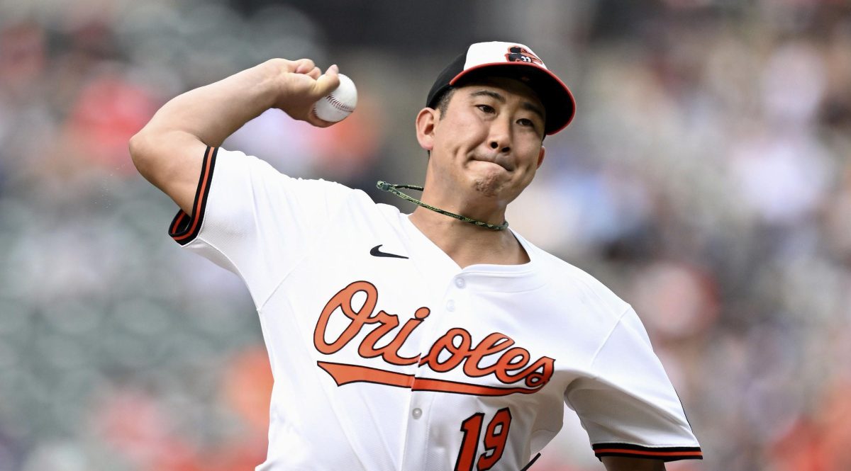 メッツ戦に先発したオリオールズ・菅野。６回３失点で７勝目を挙げた＝ボルティモア（ゲッティ＝共同）