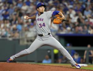 ロイヤルズ戦に先発したメッツ・千賀＝カンザスシティー（ゲッティ＝共同）