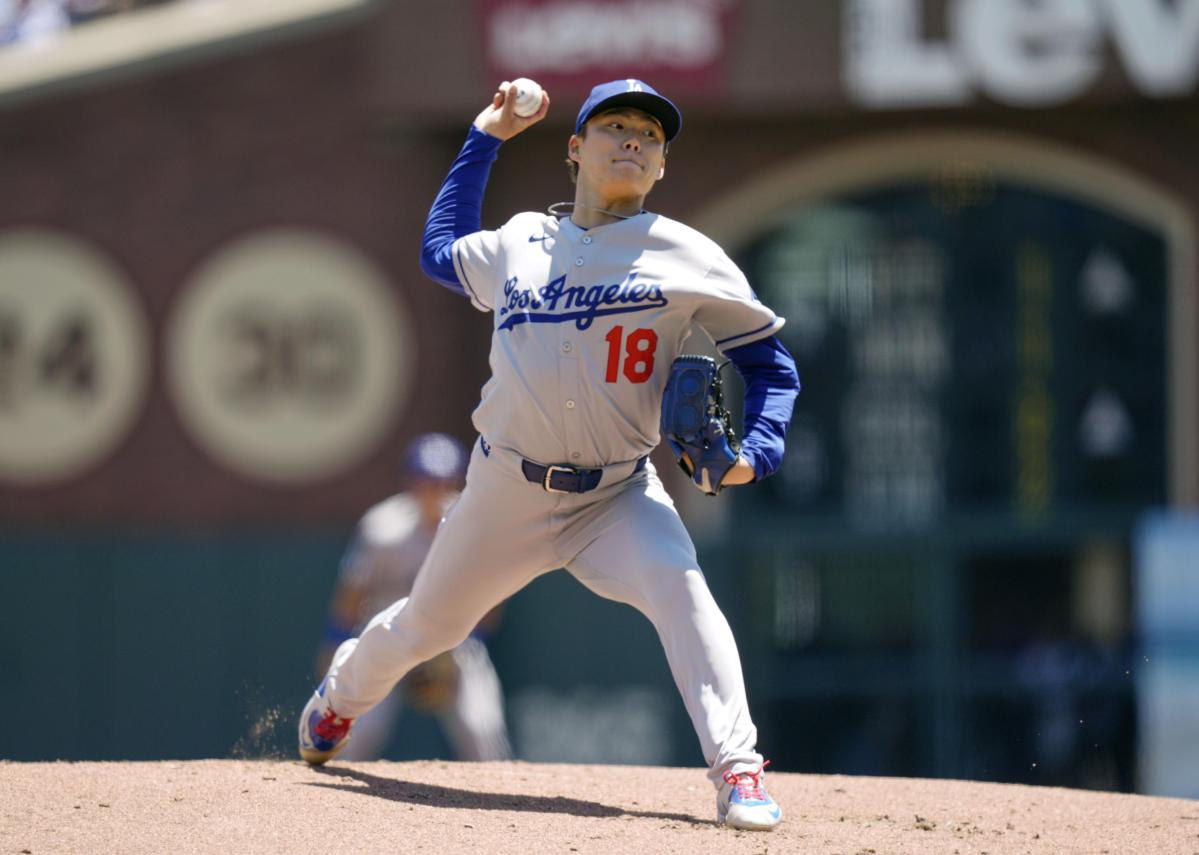 ジャイアンツ戦に先発したドジャース・山本＝サンフランシスコ（共同）