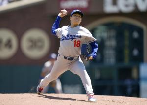 ジャイアンツ戦に先発したドジャース・山本＝サンフランシスコ（共同）