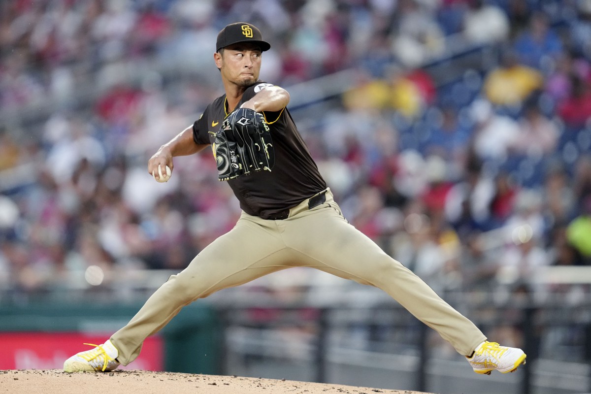 ナショナルズ戦に先発したパドレスのダルビッシュ。５回を投げ５安打３失点で２敗目を喫した＝ワシントン（ゲッティ＝共同）