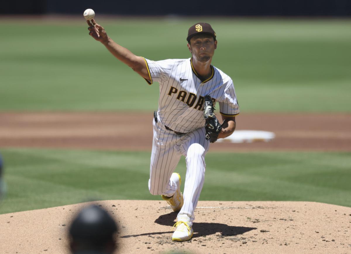 メッツ戦に先発したパドレスのダルビッシュ。７回２安打無失点で今季初勝利を挙げ、日本選手歴代最多となる日米通算２０４勝目を飾った＝サンディエゴ（共同）