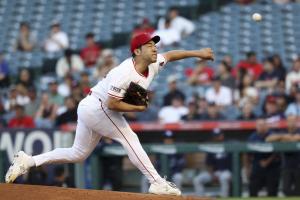 レイズ戦に先発し、６回１失点で５勝目を挙げたエンゼルス・菊池＝アナハイム（イマジンイメージズ・ロイター＝共同）