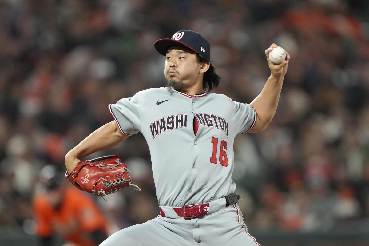 ジャイアンツ戦の６回途中から登板したナショナルズ・小笠原＝サンフランシスコ（ゲッティ＝共同）