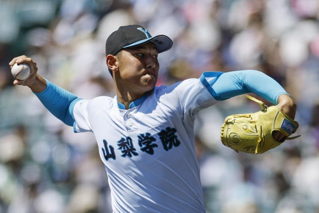 山梨学院先発の菰田 高野　沖縄尚学―山梨学院