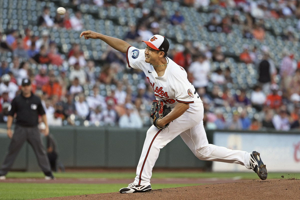 レッドソックス戦に先発したオリオールズ・菅野＝ボルティモア（イマジンイメージズ・ロイター＝共同）