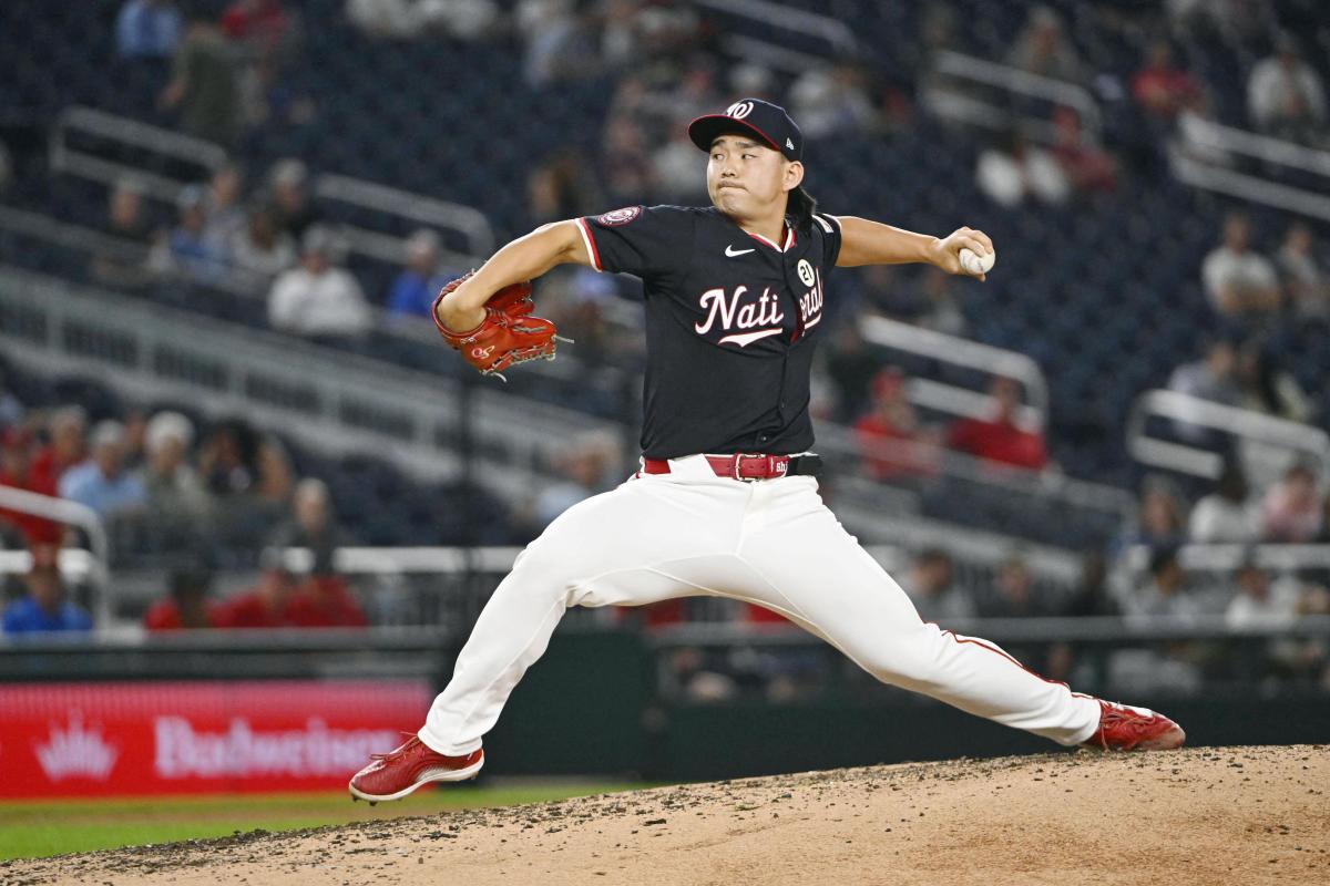 ブレーブス戦に登板したナショナルズ・小笠原＝ワシントン（イマジンイメージズ・ロイター＝共同）