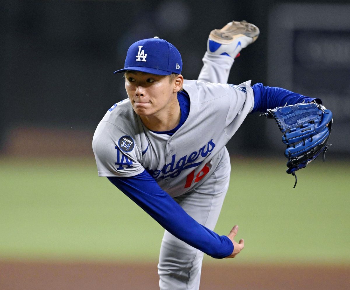 ダイヤモンドバックス戦に先発し、６回無失点で１２勝目を挙げたドジャース・山本＝フェニックス（共同）