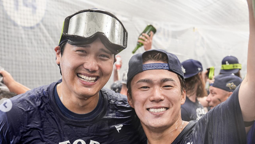 MLB大谷翔平2024チャンピオン シャンパンファイト祝賀会 NLCS公式写真 ドジャースがワールドシリーズ制覇 シャンパンファイトで大谷翔平