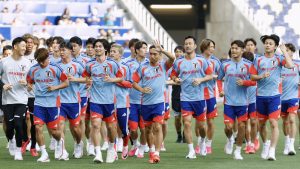 日本代表が調整 日本がナッシュビル到着 　サッカーＷ杯北中米３カ国大会のベースキャンプ地、米ナッシュビルに到着し調整する日本代表＝８日（共同）