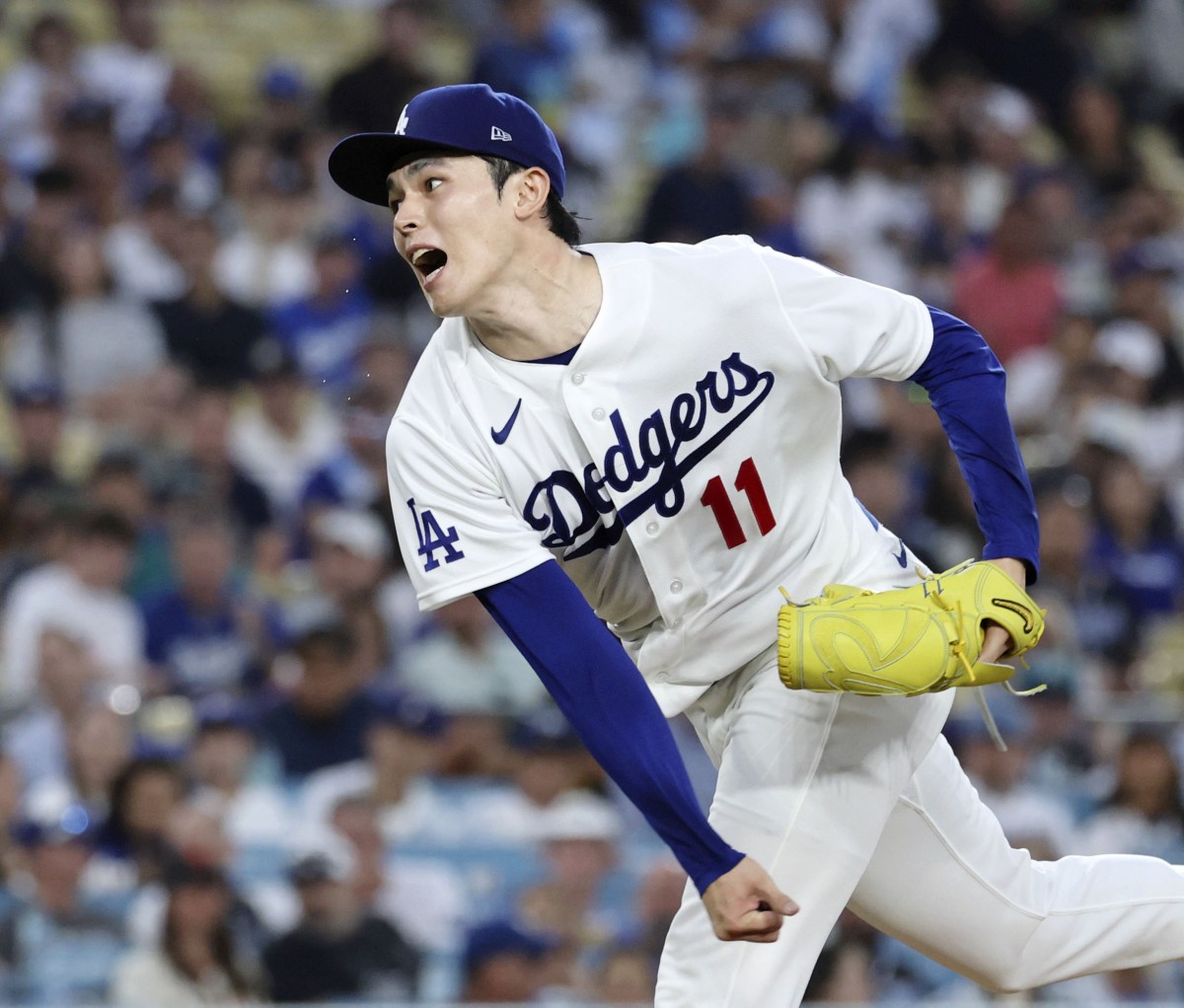 マリナーズ戦に先発したドジャース・佐々木朗＝ロサンゼルス（共同）
